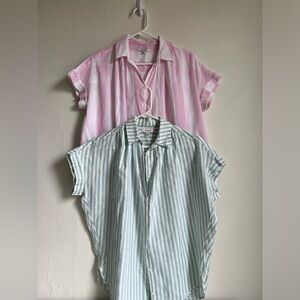 XXS Madewell Central shirt blouse tunic stripes pink mint like new lot of 2